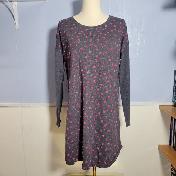 Victoria's Secret Extra Small Gray Pink Stars Longsleeve Tunic Sleep Shirt - Picture 1 of 9